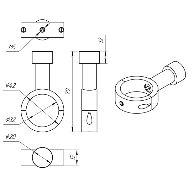 Схема - Крючок Laris ВКР-00 Класік роз'ємний на стійку Ø30 мм