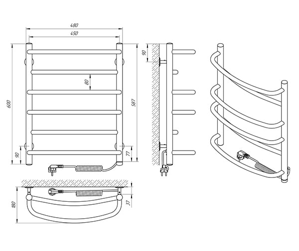 Схема - Рушникосушарка Laris Євромікс П6 450 х 600 Е (підкл. справа)