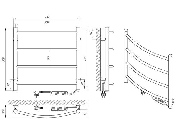 Схема - Рушникосушарка Laris Зебра Класік ЧФ4 500 х 500 Е (підкл. справа)