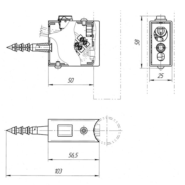 Схема - Модуль прихованого ел.підключення з вимикачем (для круглої стійки Ø 30)