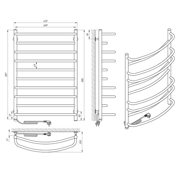 Схема - Рушникосушарка Laris Євромікс П10 600 х 900 Е (підкл. зліва)