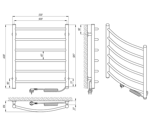 Схема - Рушникосушарка Laris Зебра Класік ЧФ6 500 х 600 Е (підкл. справа)