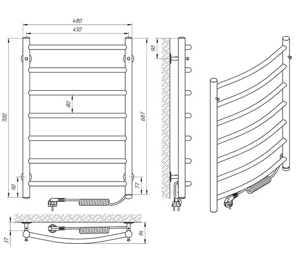 Схема - Рушникосушарка Laris Класік П7 450 х 700 Е (підкл. справа)