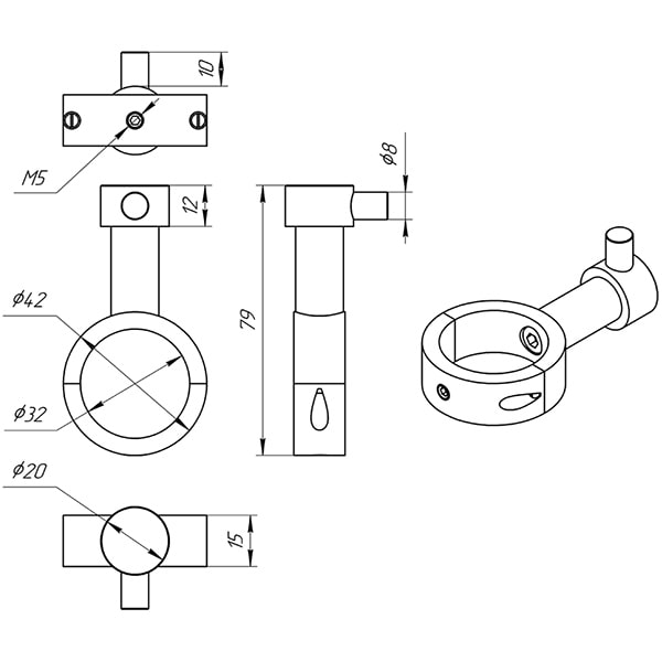 Схема - Крючок Laris ВКР-01 Класік роз'ємний на стійку Ø30 мм