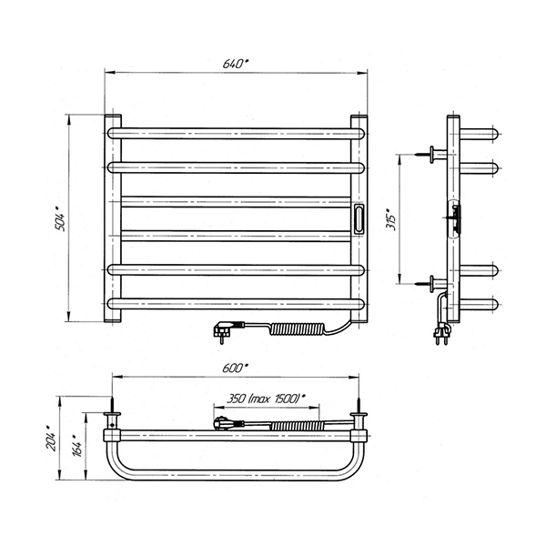 Схема - Електрична рушникосушарка Laris Зебра Комфорт ЧФЧ6 600 х 500 Е (підкл. справа) R3
