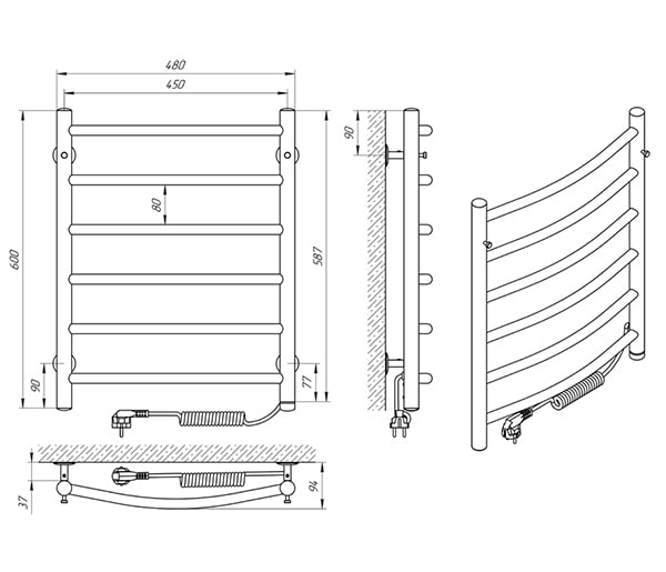 Схема - Рушникосушарка Laris Класік П6 450 х 600 Е (підкл. справа)