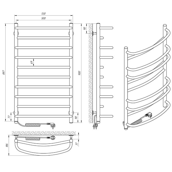 Схема - Рушникосушарка Laris Євромікс П10 500 х 900 Е (підкл. зліва)