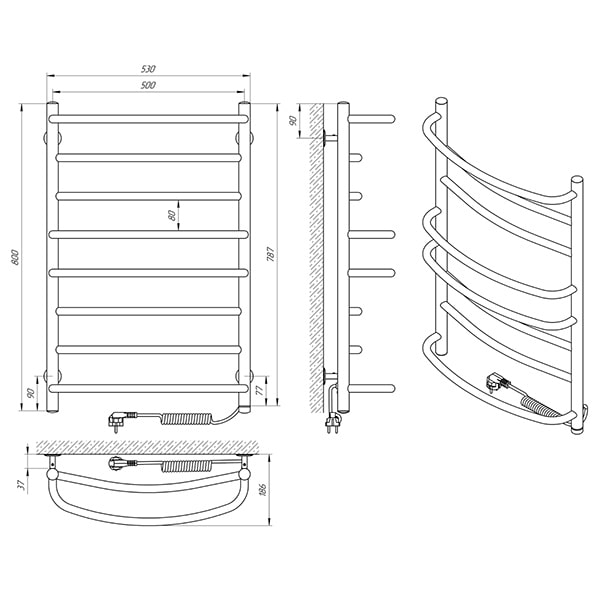 Схема - Рушникосушарка Laris Євромікс П8 500 х 800 Е (підкл. справа)