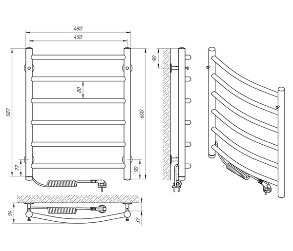 Схема - Рушникосушарка Laris Класік П6 450 х 600 Е (підкл. зліва)