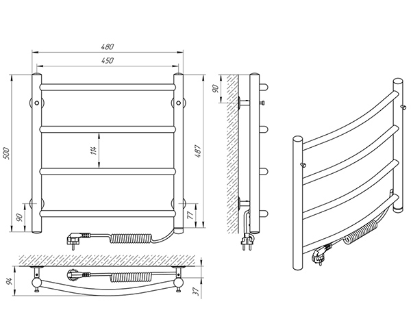 Схема - Рушникосушарка Laris Класік П4 450 х 500 Е (підкл. справа)