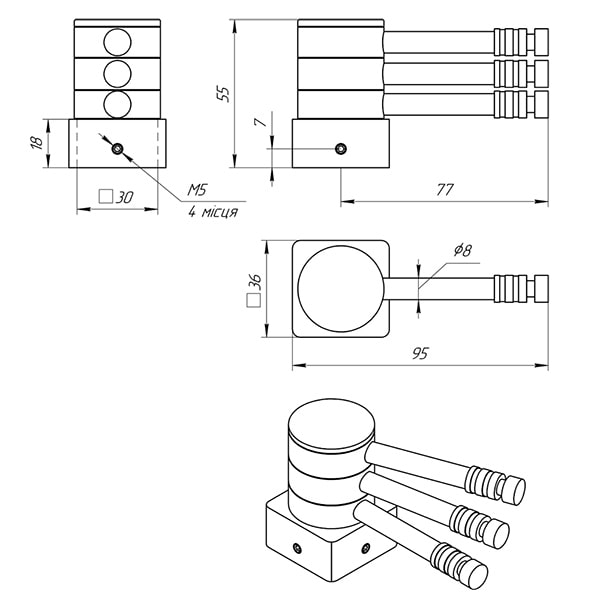 Схема - Полка поворотна для рушникосушарки Laris ПП-80/3 Класік на стійку □ 30 мм