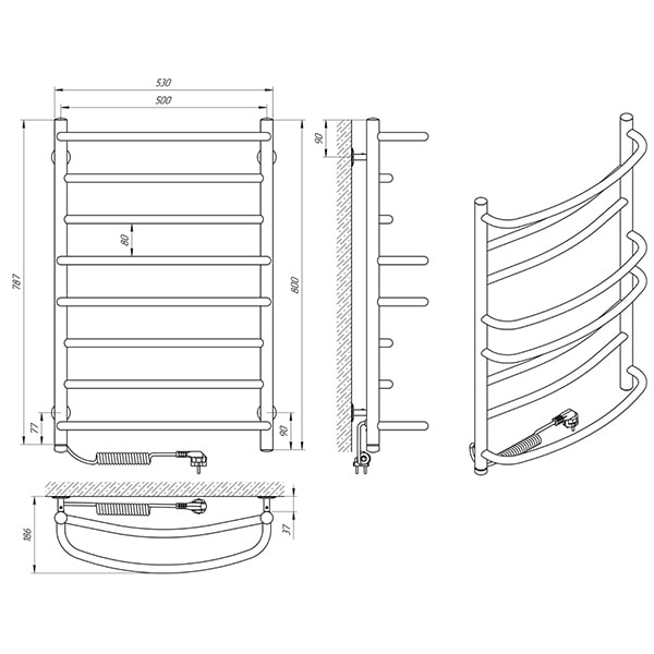 Схема - Рушникосушарка Laris Євромікс П8 500 х 800 Е (підкл. зліва)