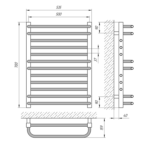 Схема - Полотенцесушитель Laris Гермес П12 500 х 700