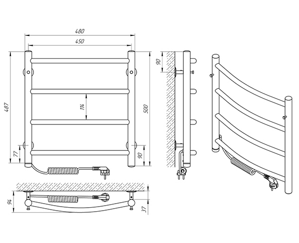 Схема - Рушникосушарка Laris Класік П4 450 х 500 Е (підкл. зліва)