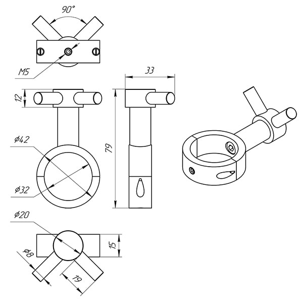 Схема - Крючок Laris ВКР-02 Класік роз'ємний на стійку Ø30 мм