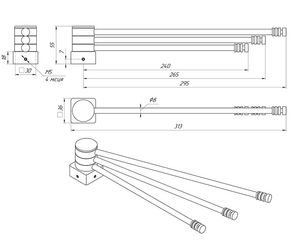 Схема - Полка поворотна для рушникосушарки Laris ПП-300/3 Кватро на стійку □ 30 мм